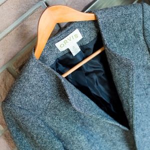Orvis Gray Black 100% Wool Tweed Open Blazer